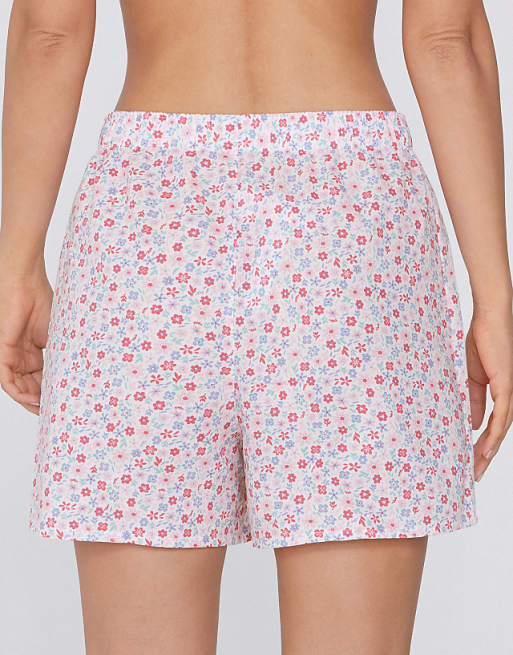 Tezenis Cotton Canvas Shorts In Pale Pink And White Flowers