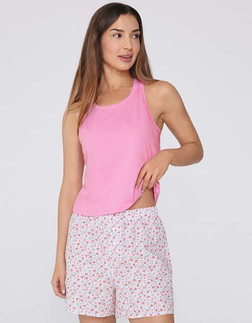 Tezenis Cotton canvas shorts in pale pink and white flowers