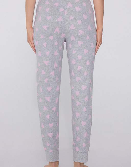 Tezenis Heavy Printed Cotton Joggers In Mottled Light Grey