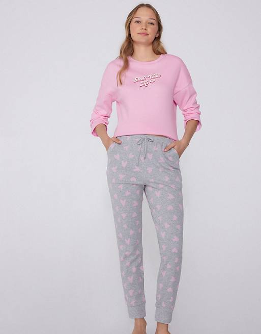 Tezenis Heavy printed cotton joggers in mottled light grey