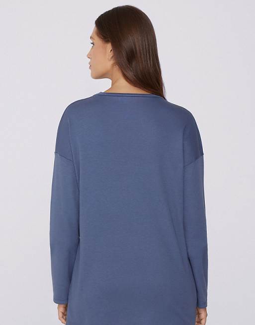 Tezenis Long-sleeved Oversized Cotton Top In Galactic Blue No More Drama
