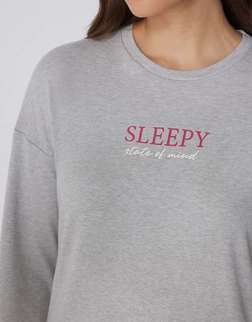 Tezenis Long-sleeved Oversized Cotton Top In Mottled Light Grey