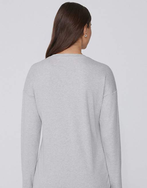 Tezenis Long-sleeved Oversized Cotton Top In Mottled Light Grey