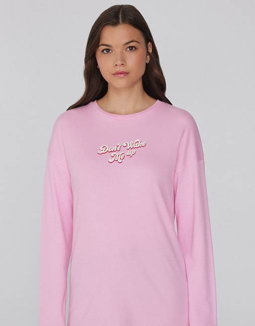 Tezenis Long-sleeved Oversized Cotton Top In Pink