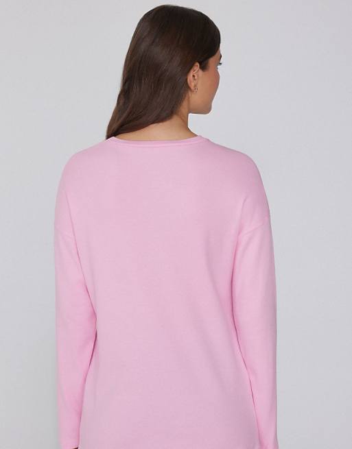 Tezenis Long-sleeved Oversized Cotton Top In Pink