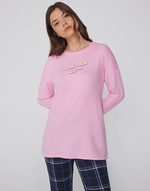 Tezenis Long-sleeved oversized cotton top in pink