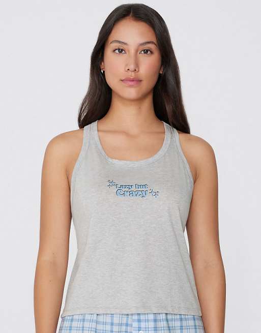 Tezenis Printed Cotton Camisole In Mottled Light Grey
