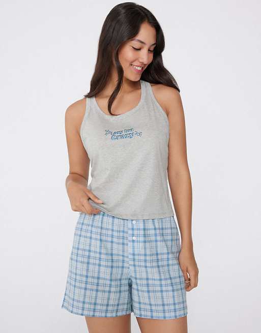 Tezenis Printed cotton camisole in mottled light grey