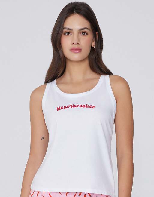Tezenis Printed Cotton Camisole In Red And White Print