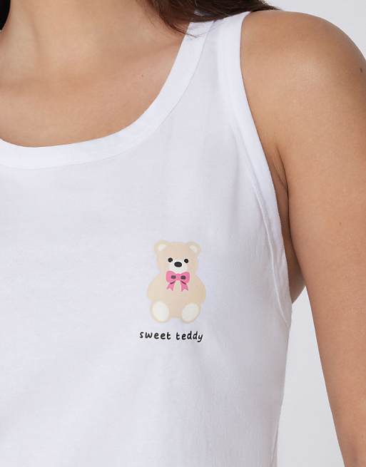 Tezenis Printed Cotton Camisole In White Print Teddy