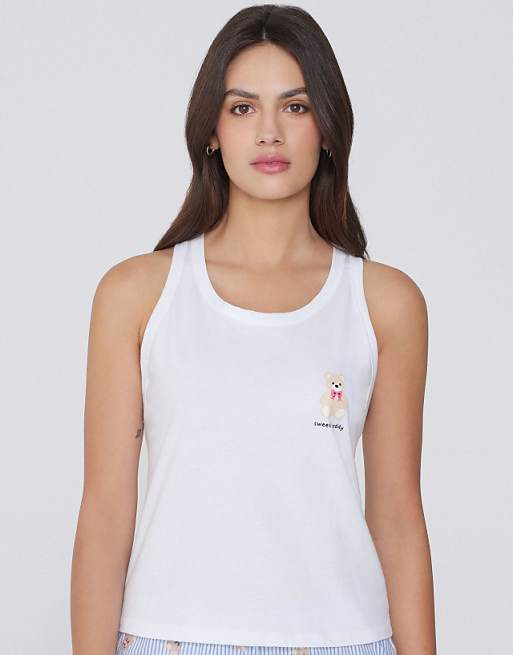 Tezenis Printed Cotton Camisole In White Print Teddy