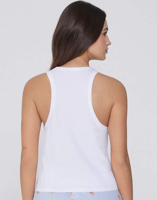Tezenis Printed Cotton Camisole In White Print Teddy