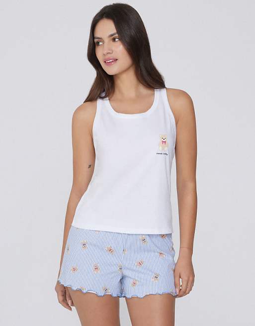 Tezenis Printed cotton camisole in white print teddy
