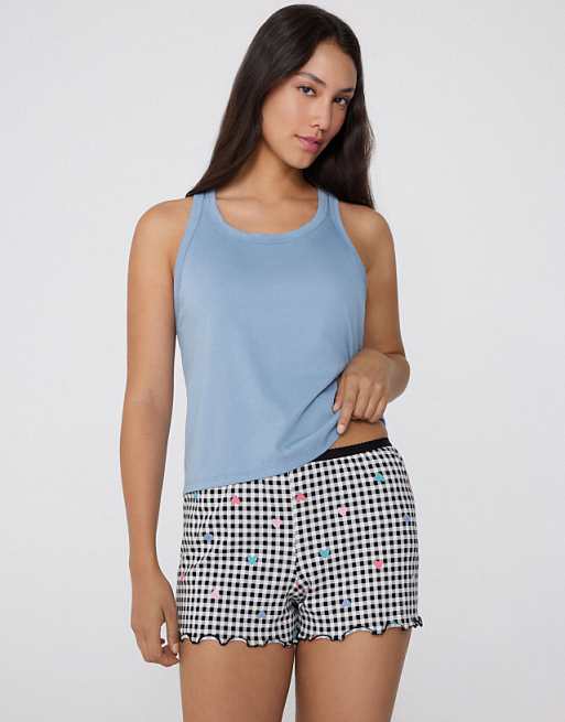 Tezenis Printed Cotton Shorts With Rolled Hem In Black Heart Print