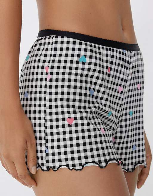 Tezenis Printed Cotton Shorts With Rolled Hem In Black Heart Print