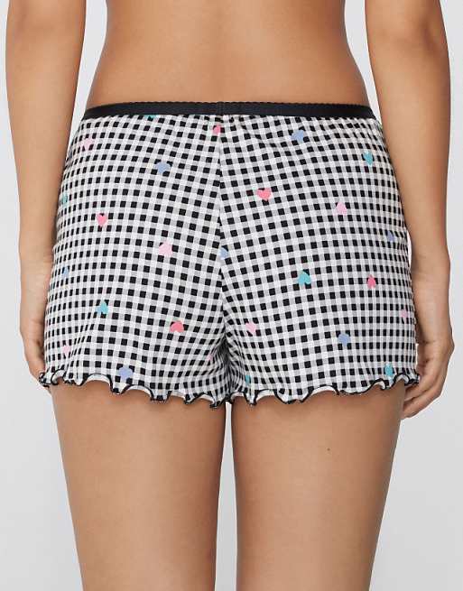 Tezenis Printed Cotton Shorts With Rolled Hem In Black Heart Print