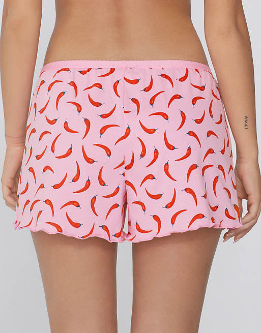 Tezenis Printed Cotton Shorts With Rolled Hem In Bubble Rose