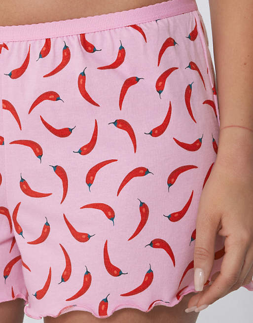 Tezenis Printed Cotton Shorts With Rolled Hem In Bubble Rose