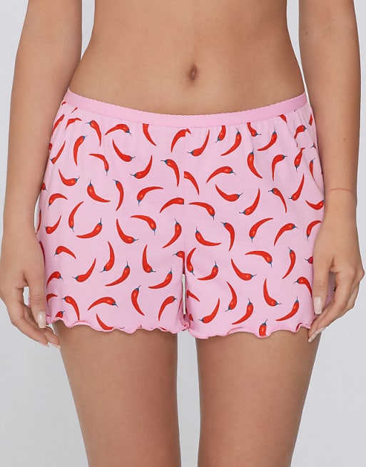 Tezenis Printed cotton shorts with rolled hem in bubble rose