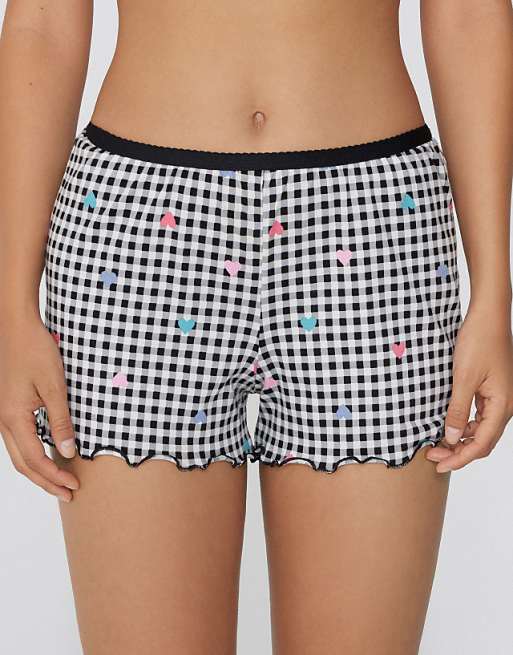 Tezenis Printed cotton shorts with rolled hem in black heart print