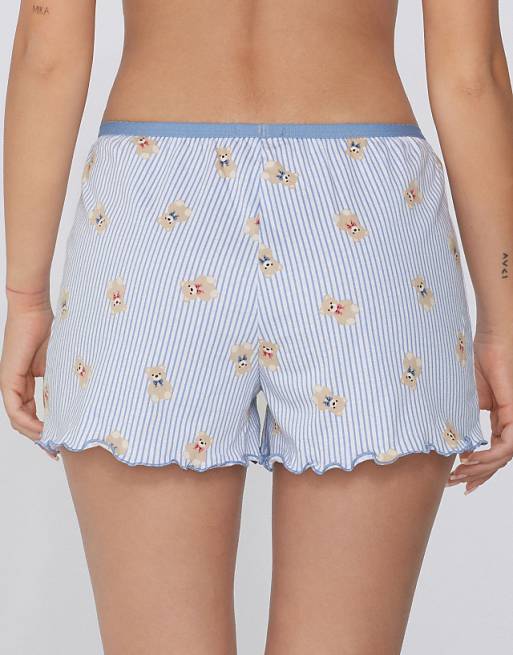 Tezenis Printed Cotton Shorts With Rolled Hem In Light Blue Stripes