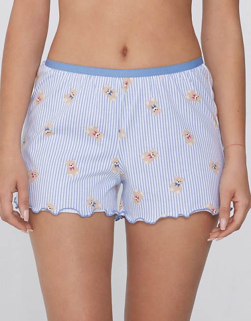 Tezenis Printed cotton shorts with rolled hem in light blue stripes
