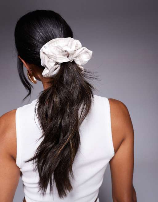 The Couture Club Striped Scrunchie In Beige
