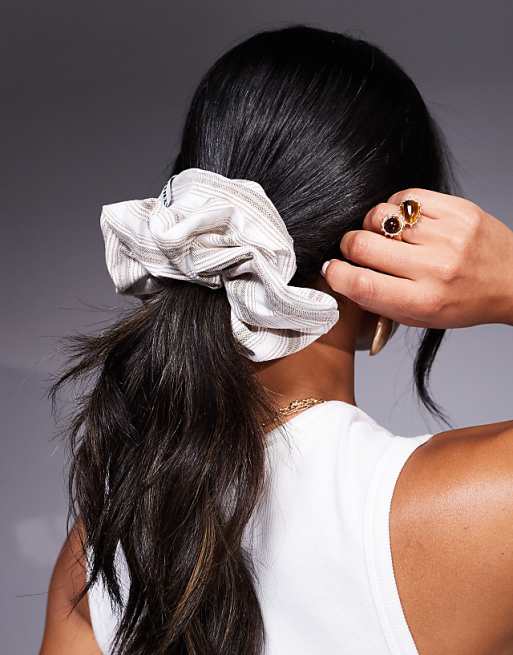 The Couture Club striped scrunchie in beige