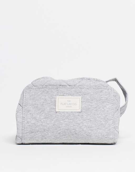 The Flat Lay Co. Drawstring Flat Lay Makeup Bag - Cosy Cotton Grey