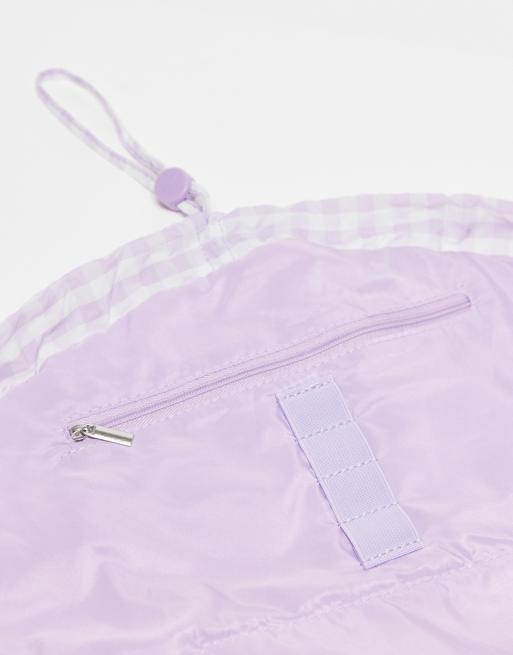 The Flat Lay Co. X ASOS Exclusive Drawstring Makeup Bag In Lilac Gingham