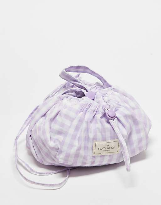 The Flat Lay Co. x ASOS Exclusive Drawstring Makeup Bag in Lilac Gingham