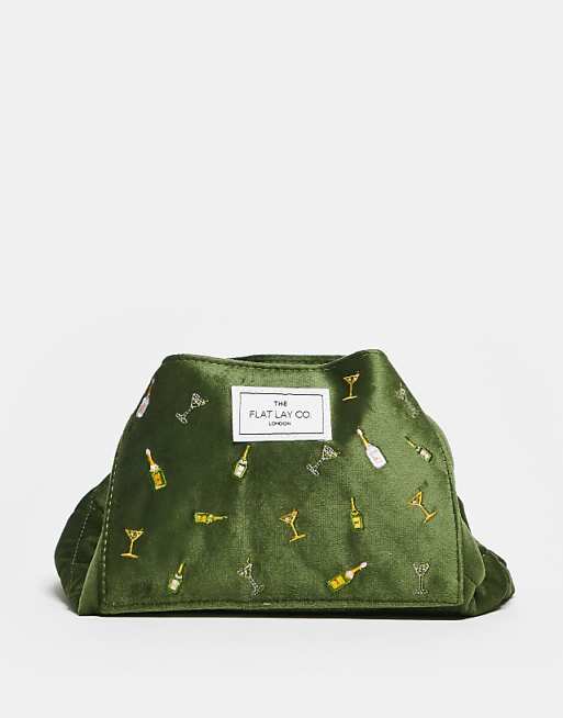 The Flat Lay Co. x ASOS Exclusive Drawstring Makeup Bag - Drinks Embroidered Velvet