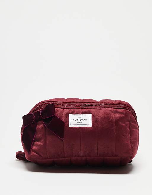 The Flat Lay Co. x ASOS Exclusive Marshmallow Makeup Box Bag - Burgundy Velvet Bow