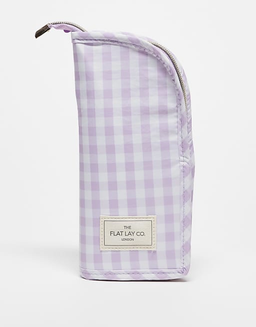 The Flat Lay Co. x ASOS Exclusive Standing Makeup Brush Case in Lilac Gingham