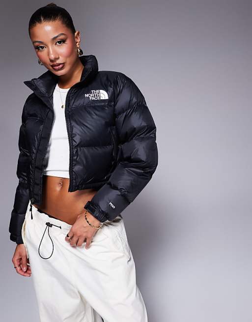 The North Face Nuptse Cropped Down Puffer Jacket In Black