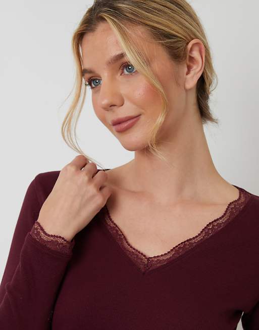 Threadbare Cotton Long Sleeve Pyjama Set In Burgundy
