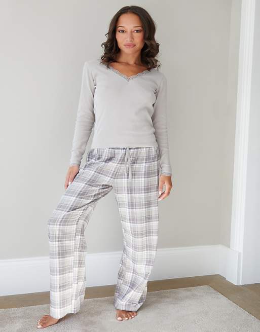 Threadbare Cotton Long Sleeve Pyjama Set In Grey