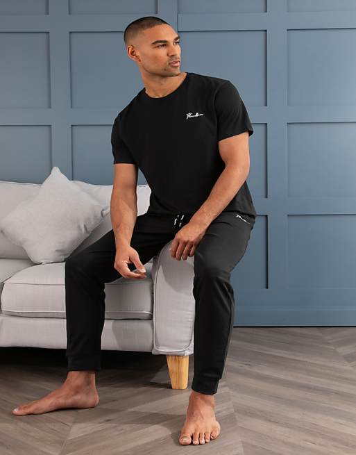 Threadbare 'elton' Cotton Blend Jersey Pyjama Set In Black