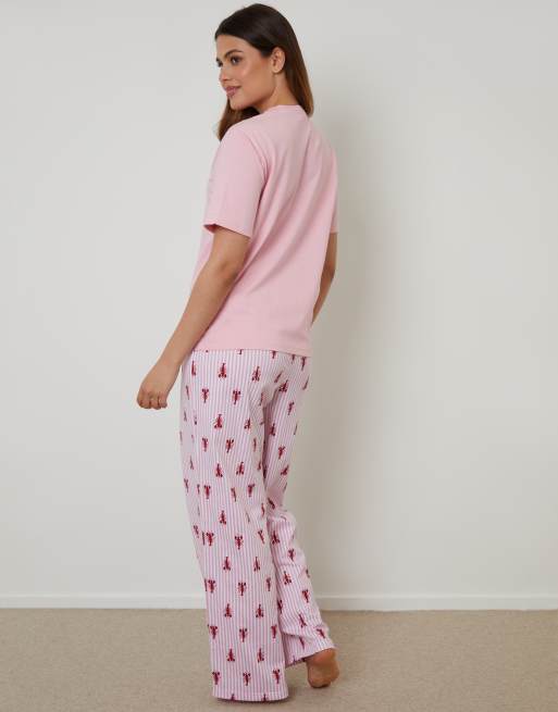 Threadbare Graphic Print Short Sleeve Pyjamas In Pink
