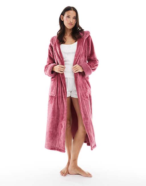 Threadbare Long Fluffy Dressing Gown In Pink