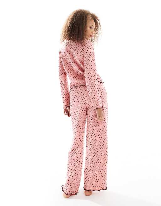 Threadbare Long Sleeve Button Down Heart Pyjamas In Pink