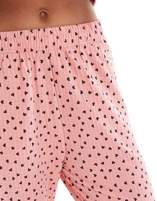 Threadbare Long Sleeve Button Down Heart Pyjamas In Pink