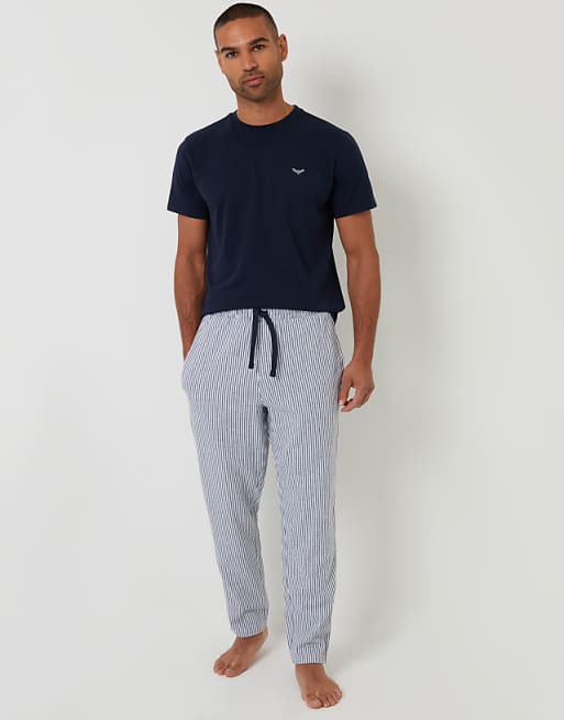 Threadbare Short Sleeve Top & Stripe Pants Pyjama Set In Navy