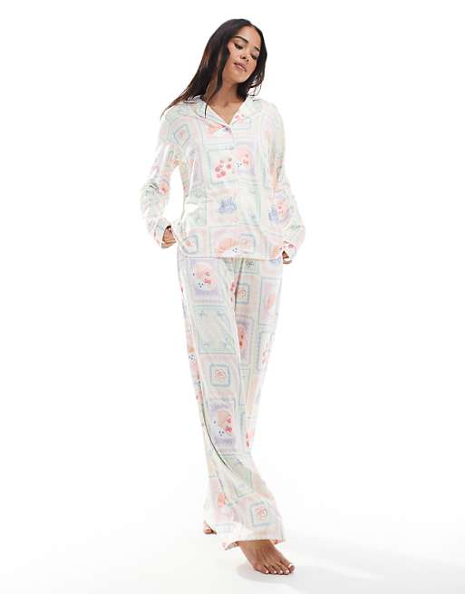 Threadbare soft touch tile print pyjama set in white