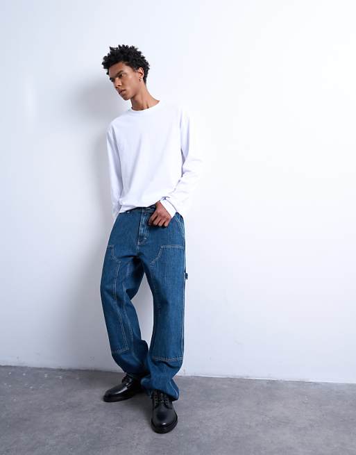 Topman Baggy Carpenter Jean In Mid Wash