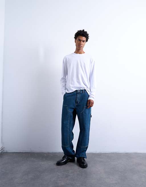 Topman baggy carpenter jean in mid wash