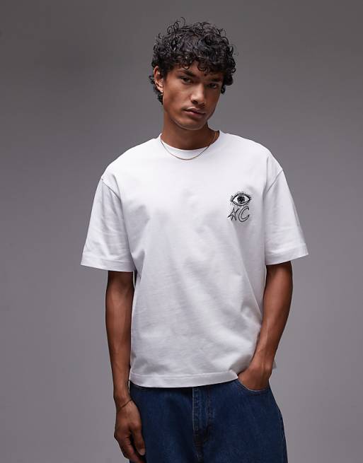 Topman Crop T-shirt With Front And Back Scribble Print And Embroidery In White