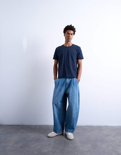 Topman Cropped Fit Slub T-shirt In Navy