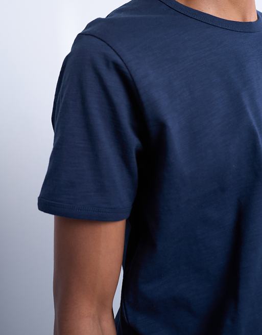 Topman Cropped Fit Slub T-shirt In Navy