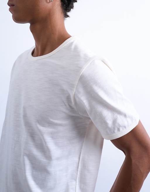 Topman Cropped Fit Slub T-shirt In White